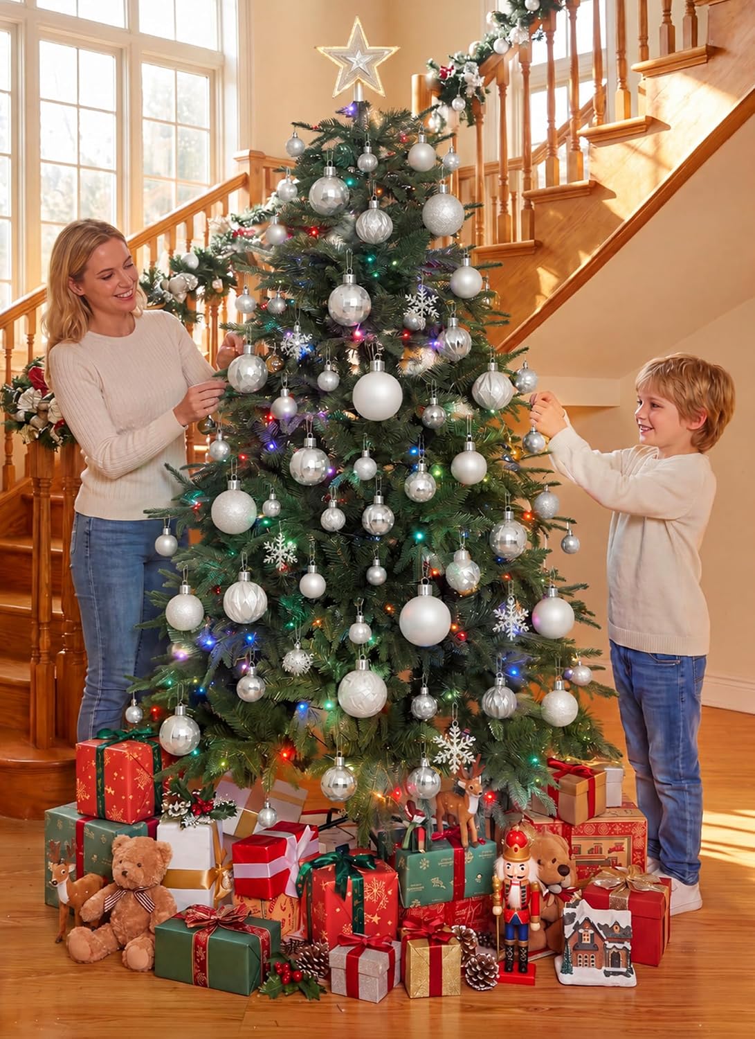Brightown 36‑Pack White Shatterproof Christmas Tree Ball Ornaments Set