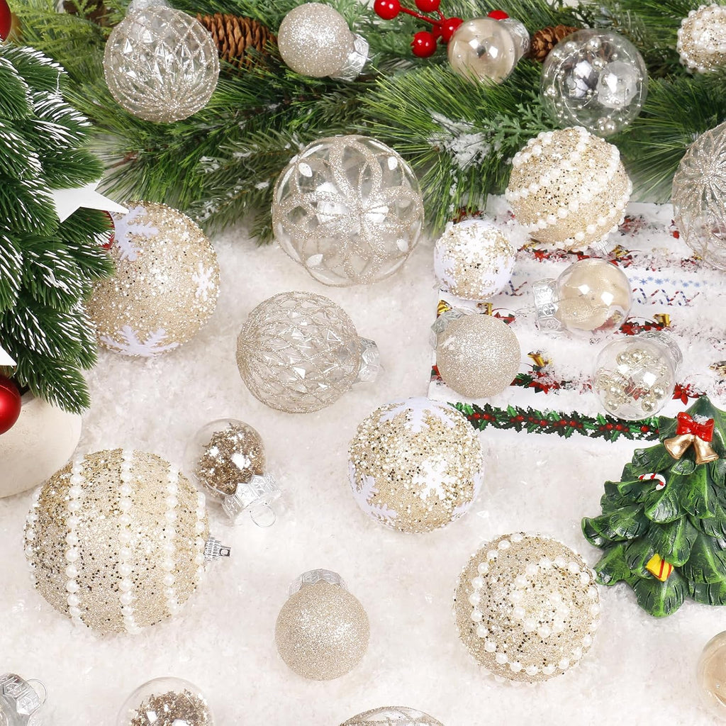 33PCS Champagne Christmas Ball Ornaments Set for Xmas Tree Decorations