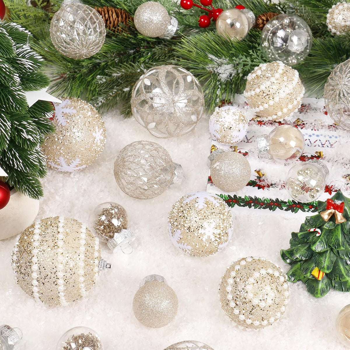 33PCS Champagne Christmas Ball Ornaments Set for Xmas Tree Decorations