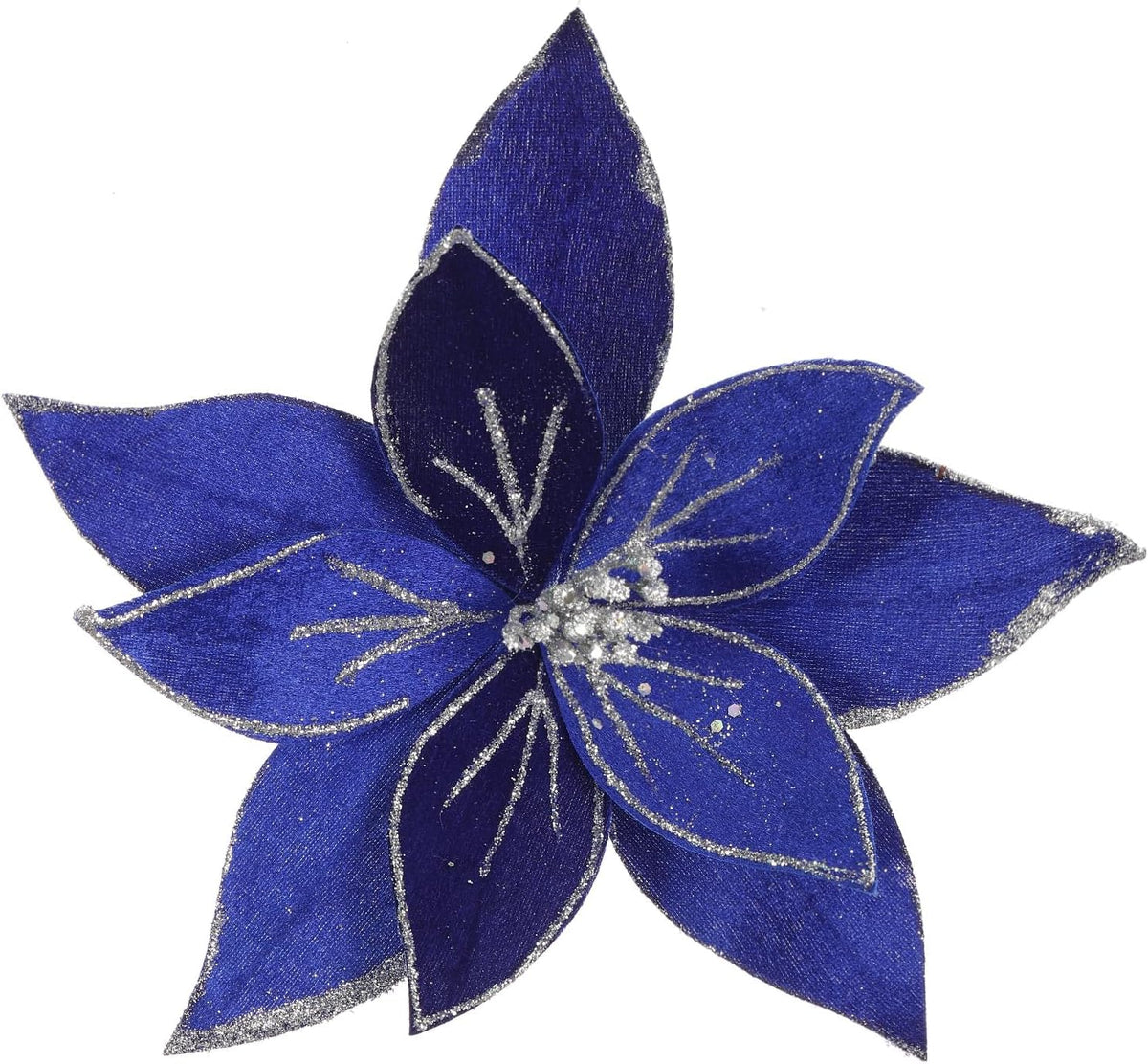 10.2’’ Large Glitter Christmas Flowers 6 Pcs Artificial Poinsettia Flower Velvet Christmas Tree Flower Ornaments Fold Floral for Christmas Decorations New Year Party Wedding (Blue)