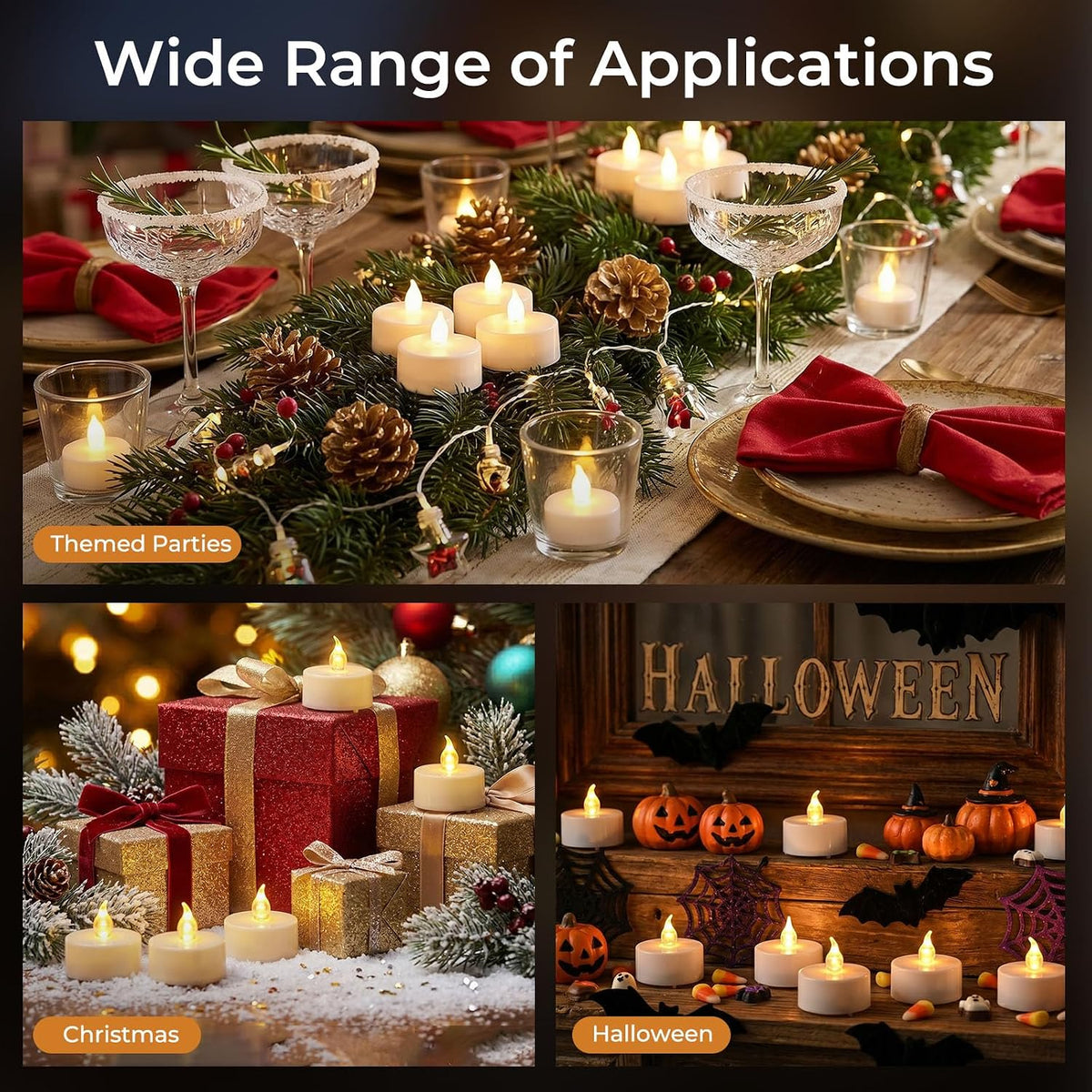 JOSU 24PCS Flameless Tea Lights Candles with Remote Timer, Led Battery Operated Electric Votive Candle for Wedding Centerpiece Table Decorations, Flickering Tealight Candles for Halloween Party Decor
