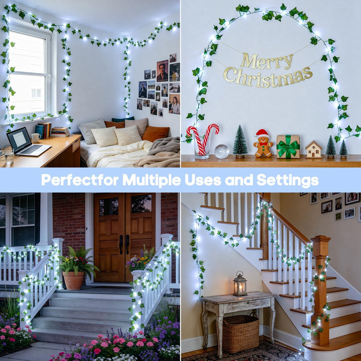 JMEXSUSS 33Ft Vines with Lights Battery Operated, 100 LED, White
