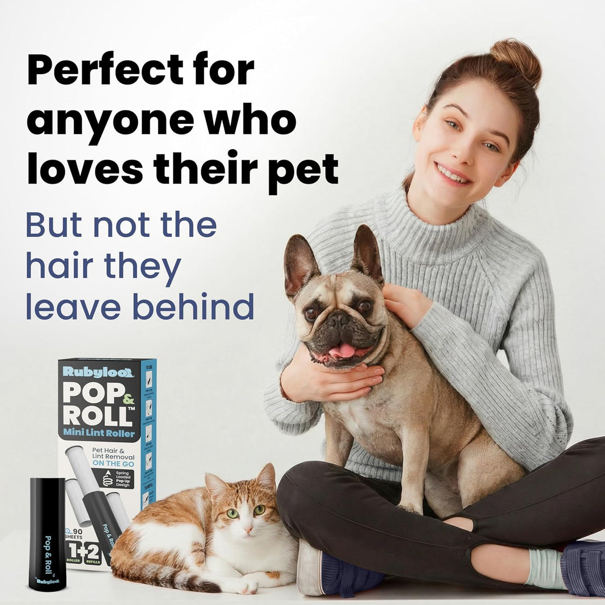 Retractable Mini Lint Roller for Pet Hair, 90 Sheets, 1 Pack + 2 Refills