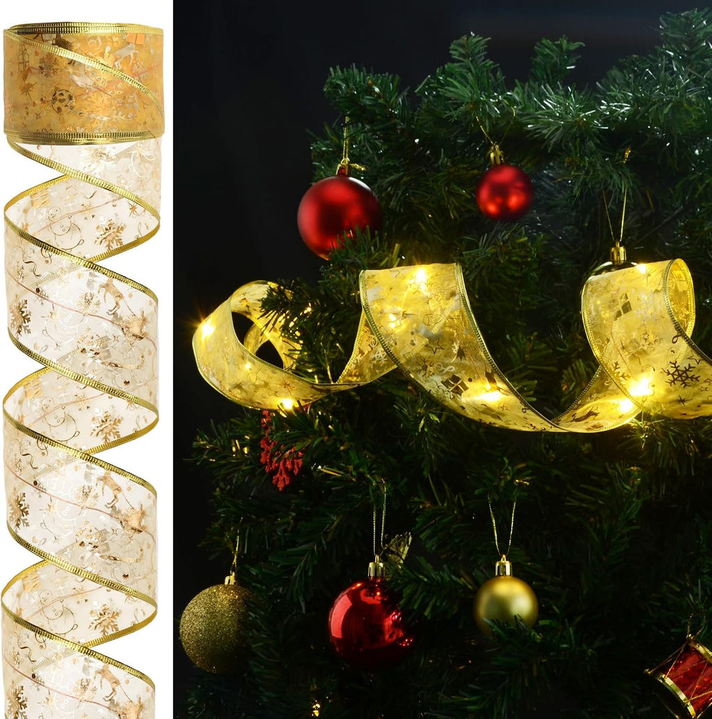 Vimorg Christmas Decorations, 2.5Inch x 33Ft 100 Led Christmas Tree Ribbon Lights with Remote Control, Battery Operated & USB Powered 8 Lighting Modes Fairy String Lights with Timer for Xmas Decor