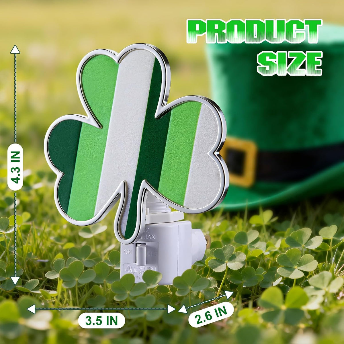 Hohean St. Patrick's Day Shamrock Night Light–UL Certification Plug in Irish Decor Lamp with C7 LED, Flocking & Acrylic, 360° Rotating Plug for Bedroom, Bathroom & Hallway–Green Holiday Lighting Gift