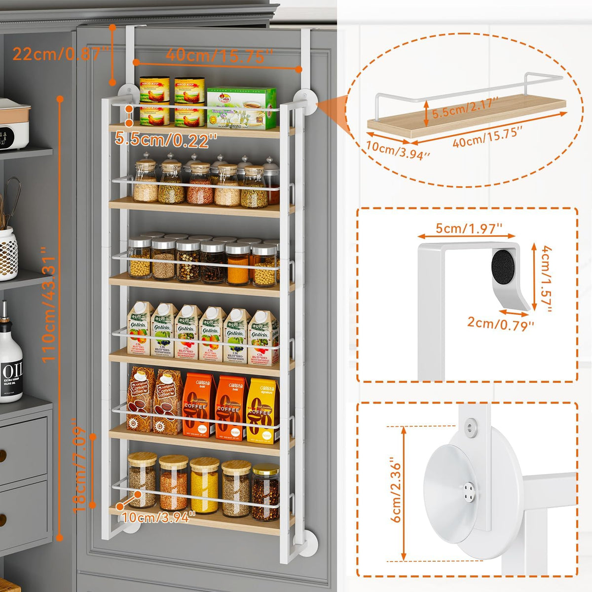 IBUYKE Over the Door Spice Organizer,Door or Wall Mount,Natural TLJ028R