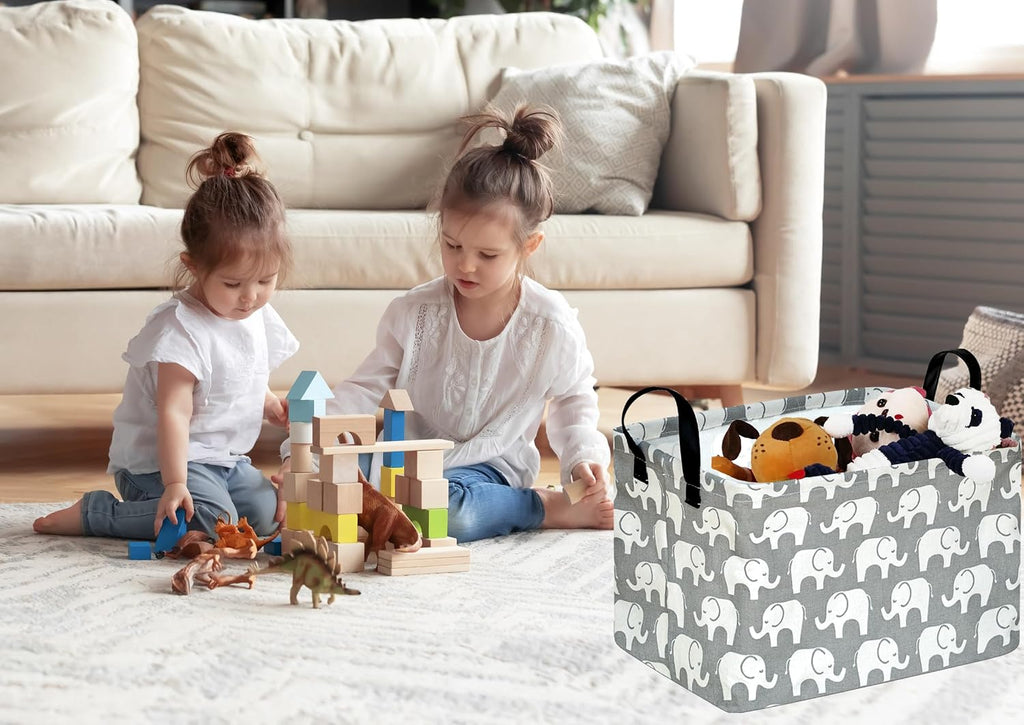 Kid Storage Basket Gift Shelf Basket Toy Storage Bin, Nursery Basket Organizer Box for Children Room Deco With Handles (Elephant)