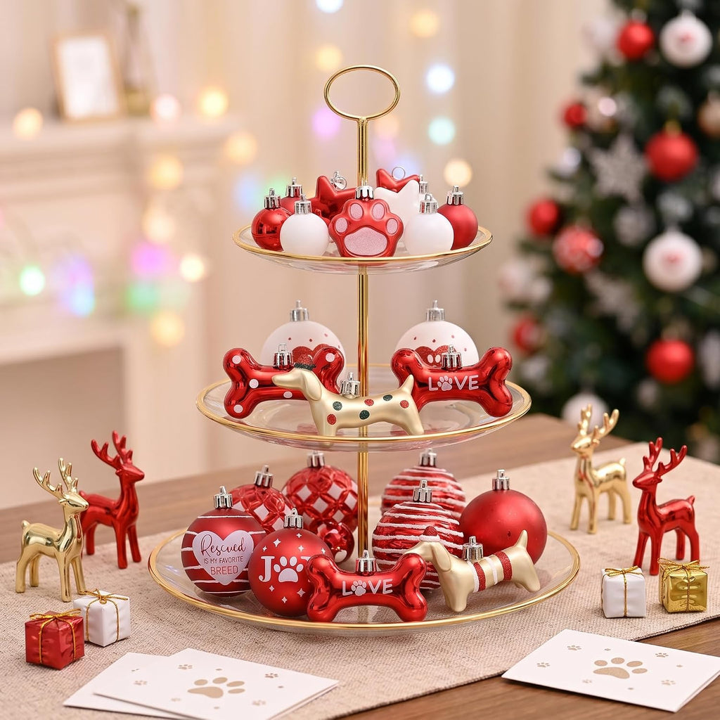 DecobyHannah 42ct Red White Christmas Ornaments Set Tree Dog Decorations
