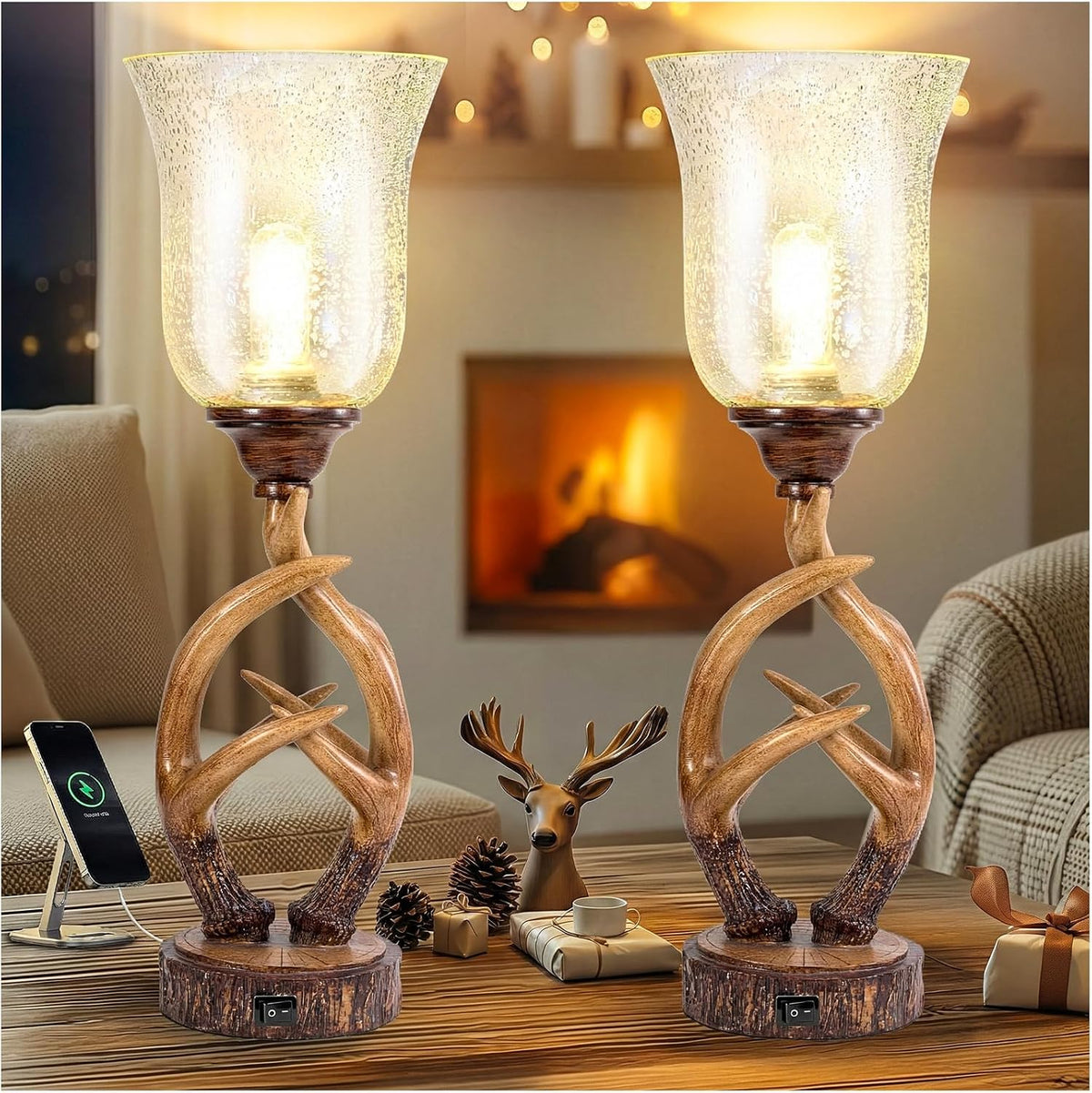 Scenekoy 20.5" Antler Table Uplight Lamp Set of 2 for Living Room Bedroom