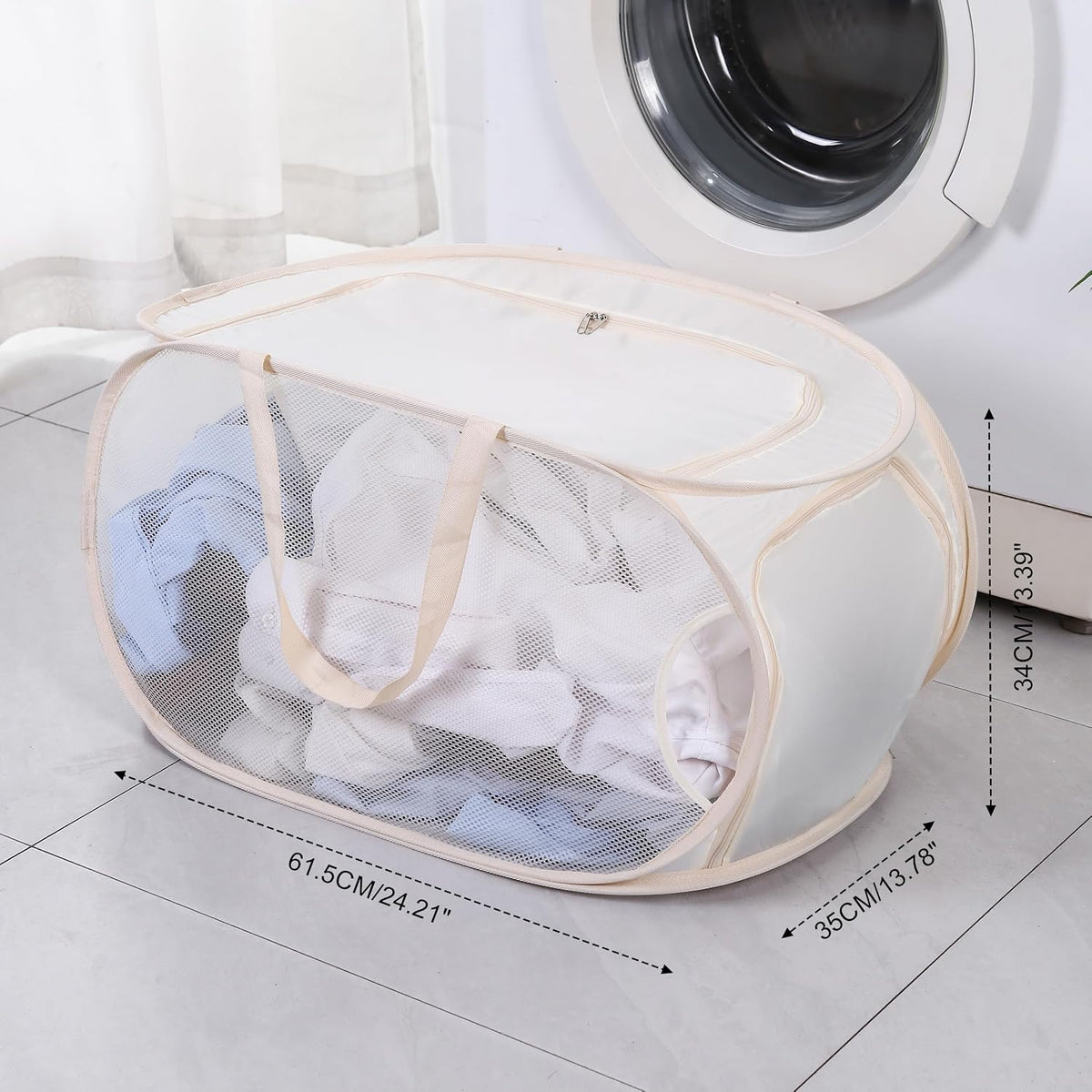 4Pcs Beige Canvas Laundry Hamper, Foldable Pop-up Mesh Basket, Large Capacity, Opening Design, Side Storage Bag, Versatile Use-Home, Camping, Dorm, Hotel, Travel