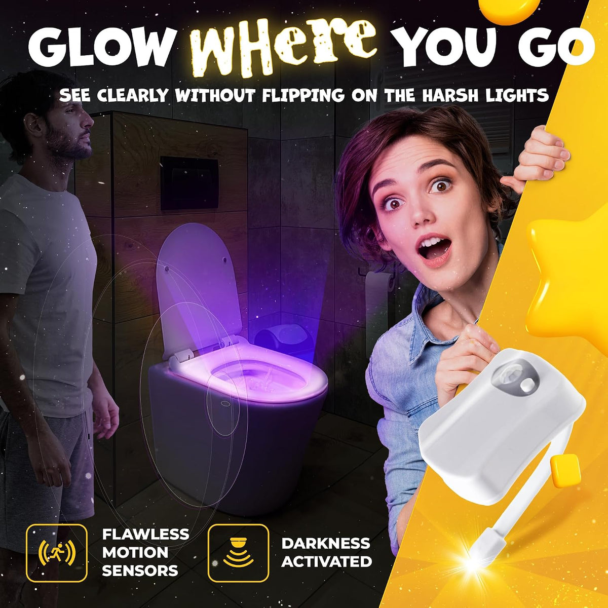 RainBowl Toilet Bowl Night Light, Motion Sensor, 8 Colors, LED