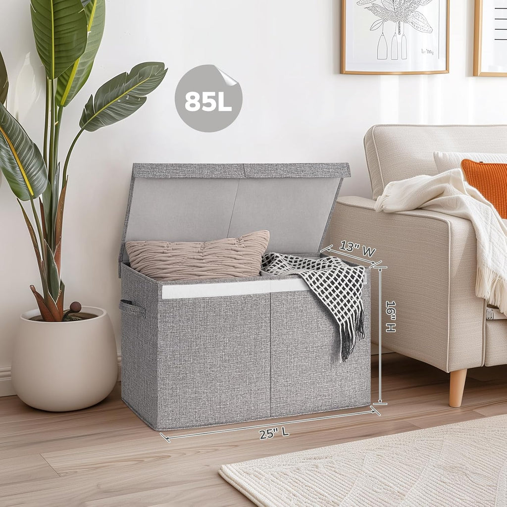 INDRESSME 85L Large Toy Storage Box with Lid & Dividers, Grey