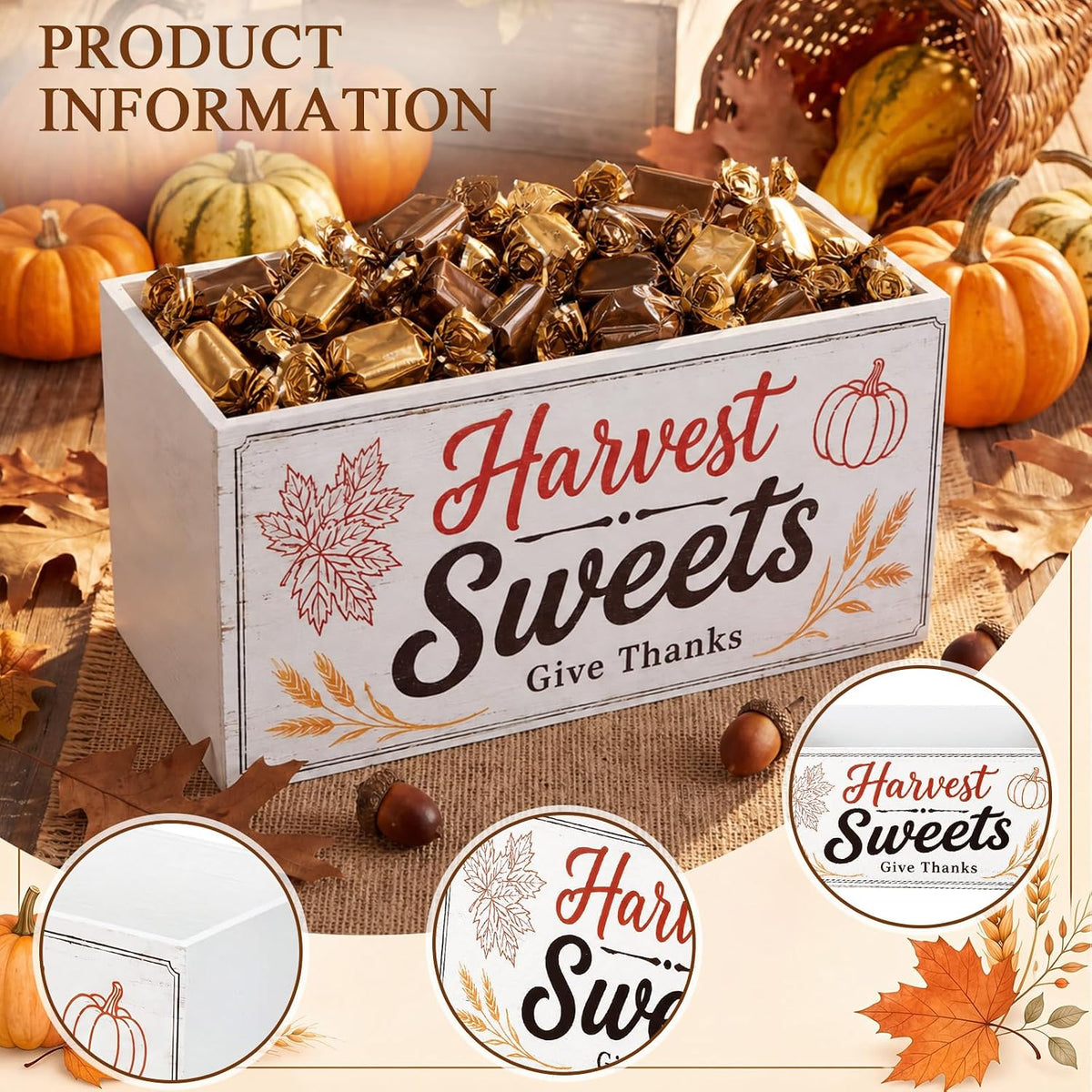 Thanksgiving Candy Dish Wooden Harvest Candy Bowl Snack Holder