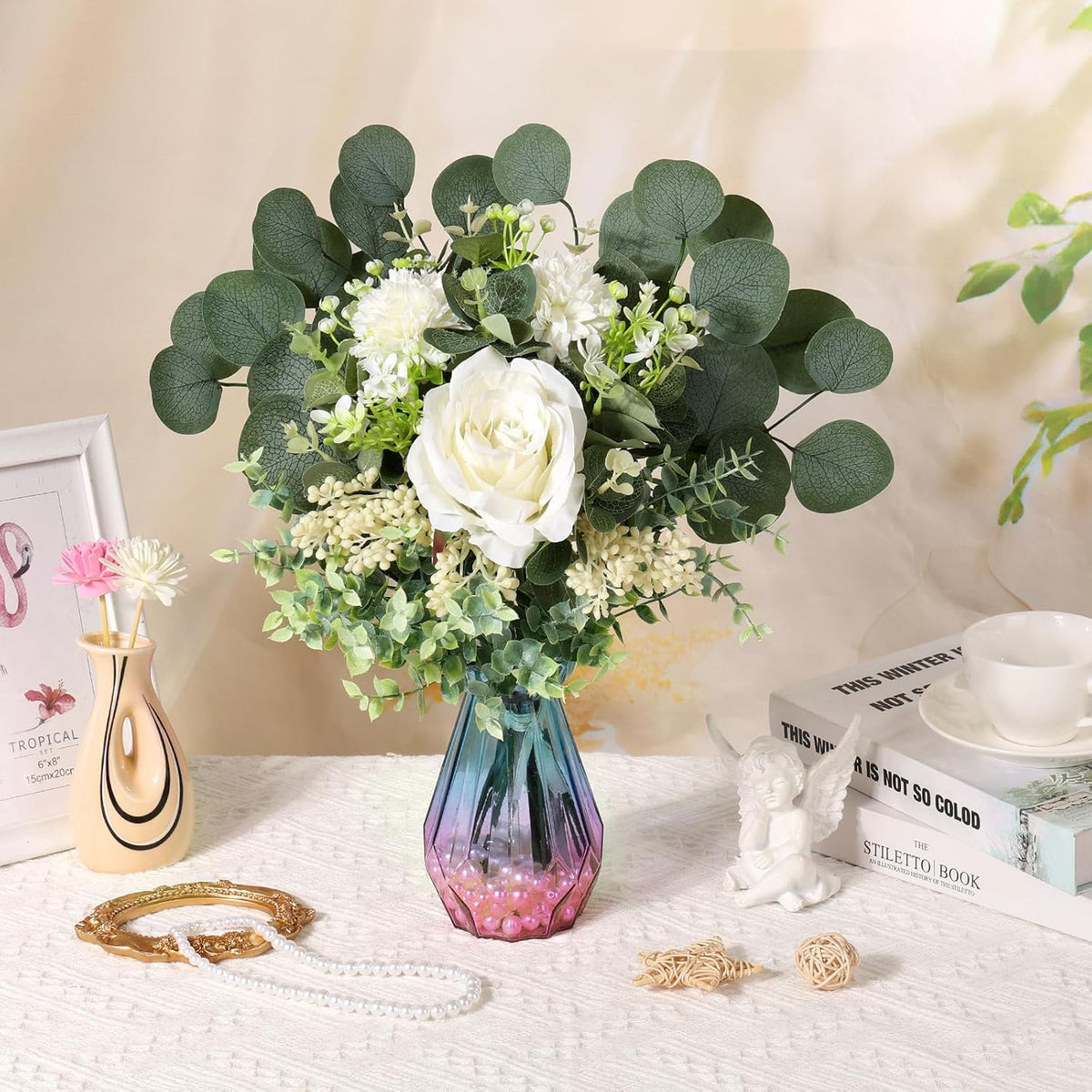 MAPVOLUT 75 Pcs 10 Kinds of Artificial Eucalyptus Greenery Stems Set, With Fake Flowers, Faux Greenery Leaves For Wedding Centerpiece Table Decorations, Bride Bouquets Vase Floral garland Wreath Decor