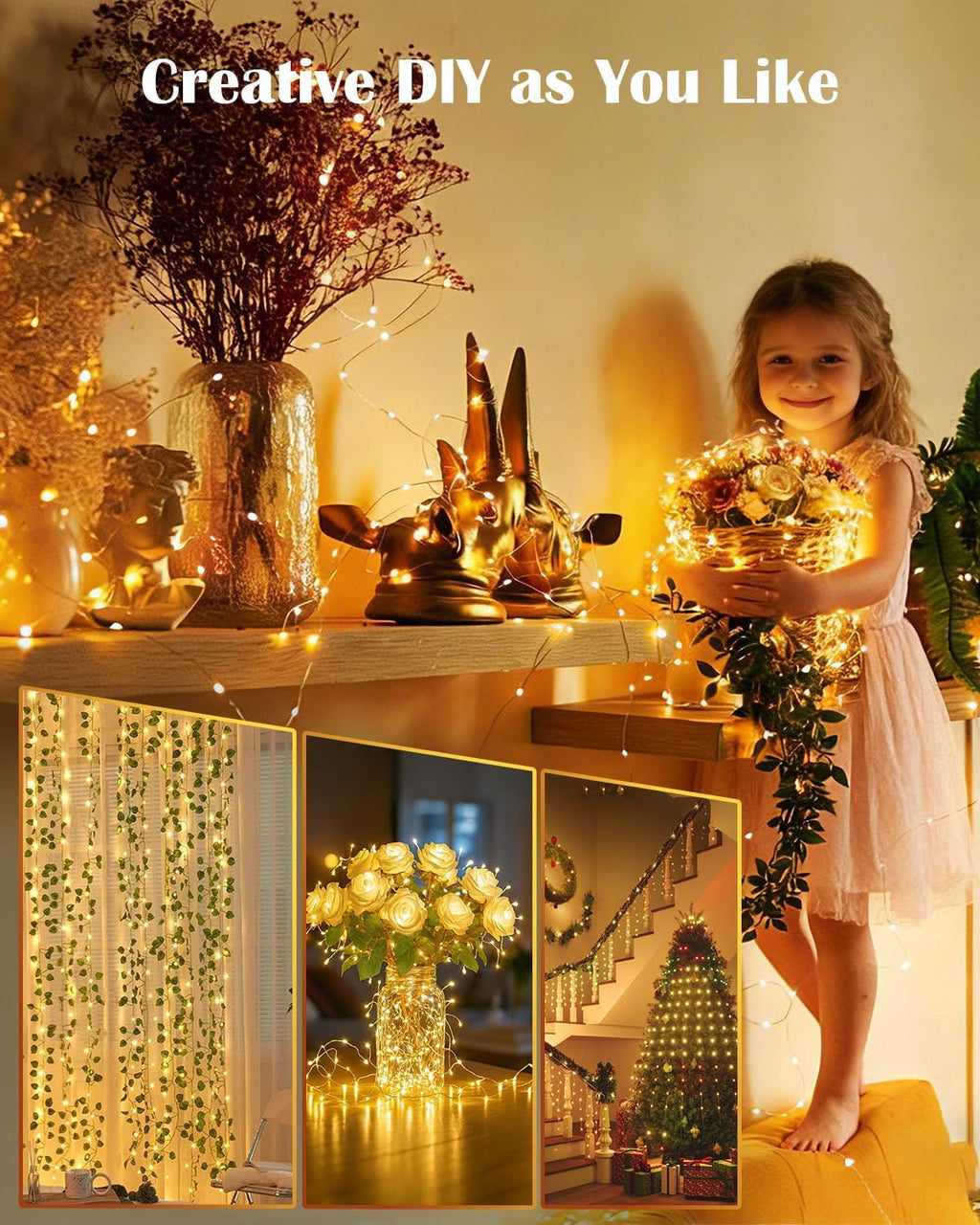 2-Pack Fairy Lights Plug in, 33ft 100 LED(Total 66ft 200 LEDs) with Remote
