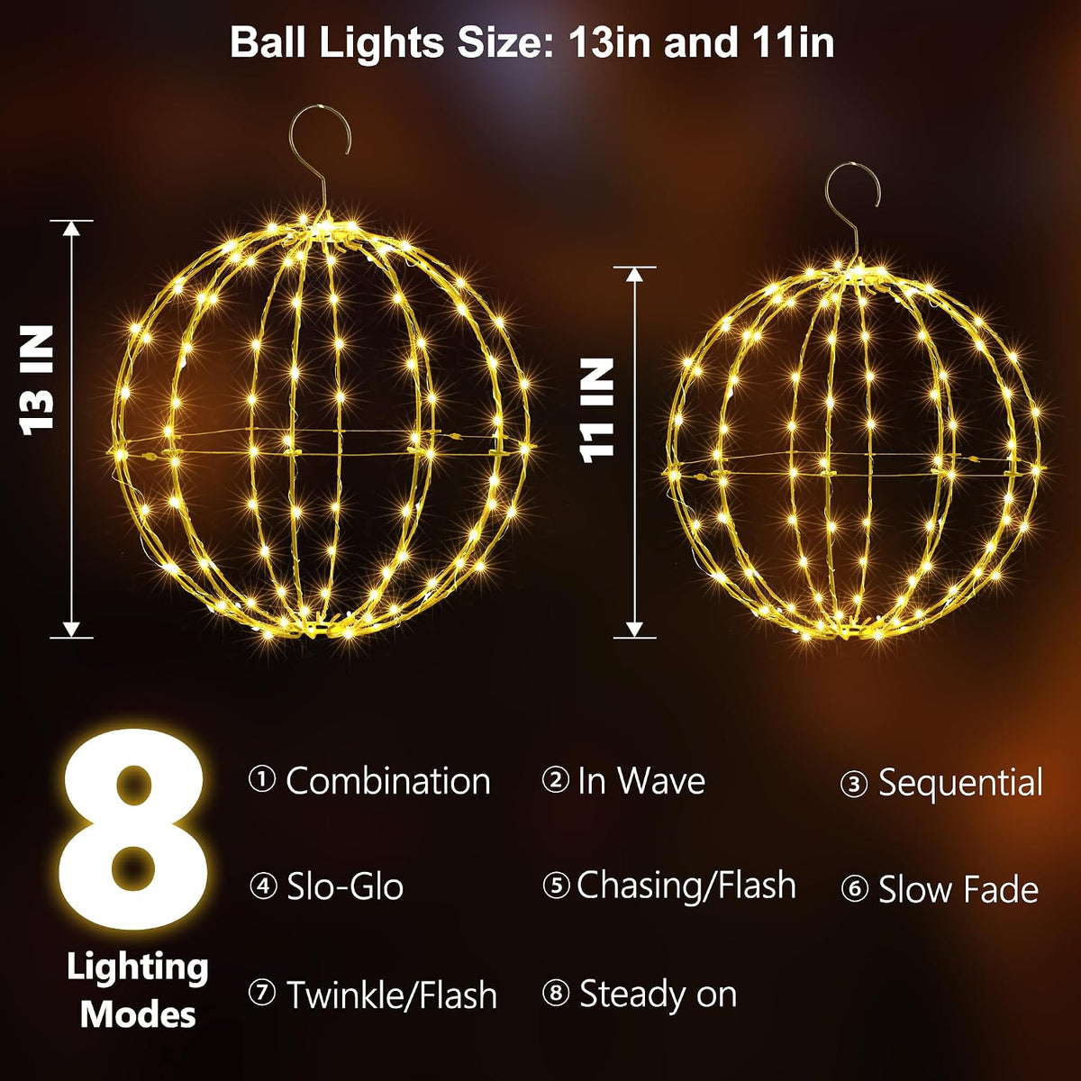 Joomer Plug-in Christmas Ball Lights, 13in & 11in Foldable Sphere Lights