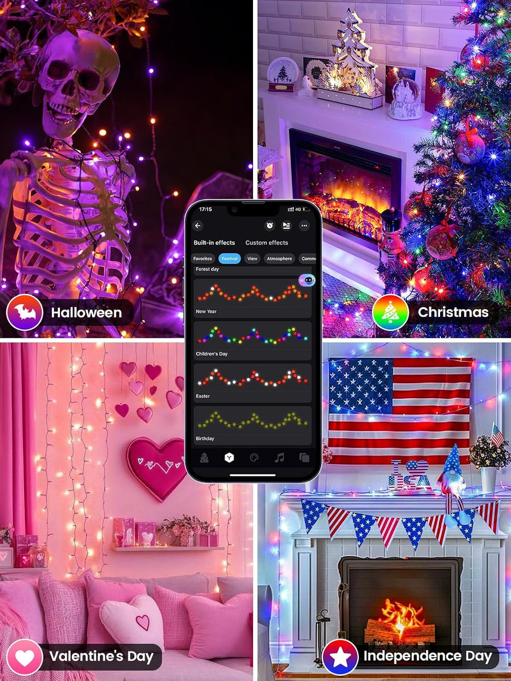 Smart Color Changing Halloween Lights String 178FT 500 LED APP and Remote