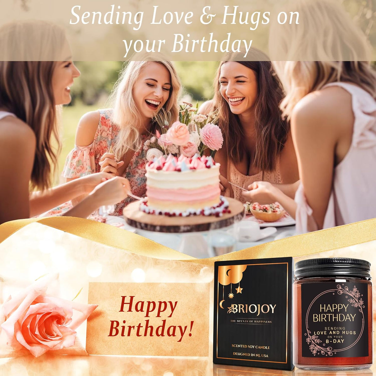 Happy Birthday Gifts for Women Men - Sending Love Hugs Relaxing Birthday Candle for Mom Sister Girlfriend Bestie Daughter Aunt - Best Gift for Her - Cashmere Vanilla Scented Soy Jar Candle