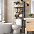 Over-The-Toilet Storage Rack 4-Tier,Bathroom Organizer Shelf Over Toilet,Adjustable Wooden Shelves and Basket,Freestanding Above Toilet Shelf,Space Saver for Rooms(Black Rack-Black Shelves)