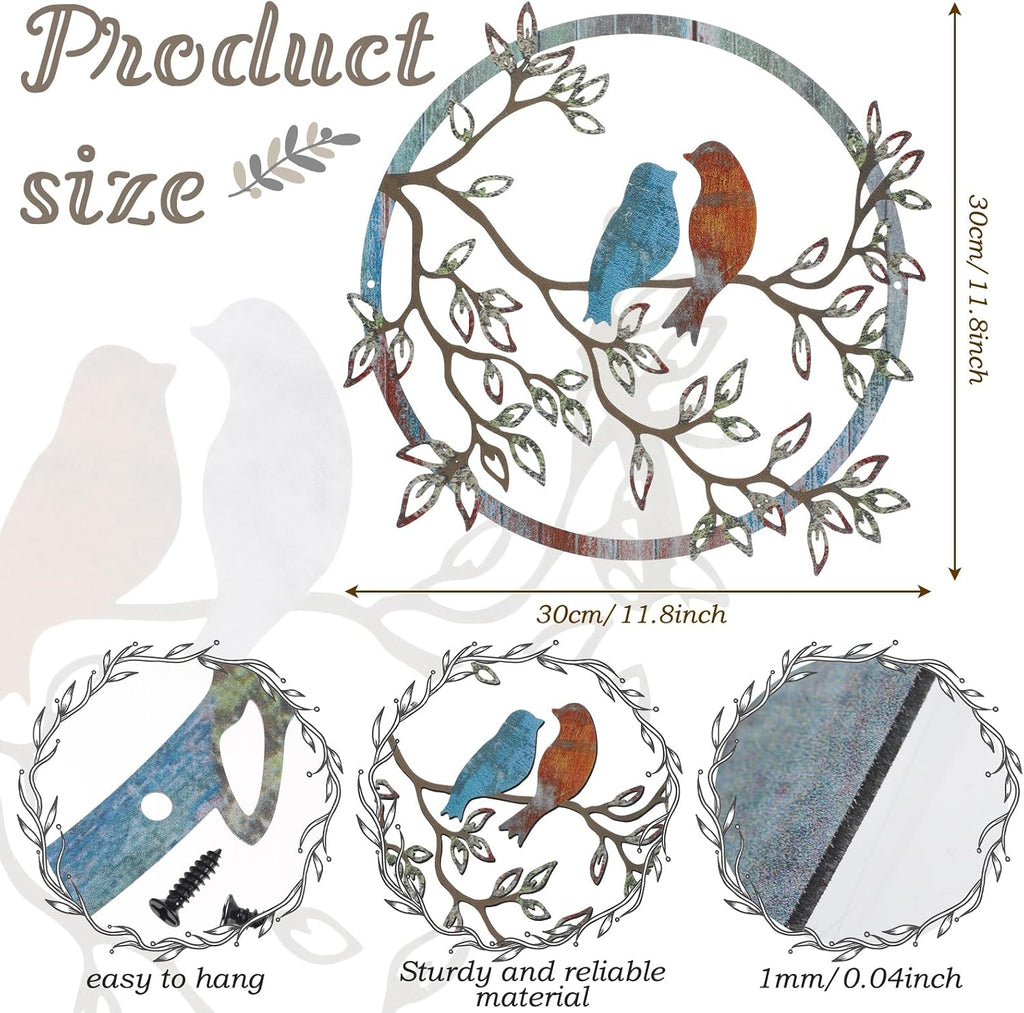 Ferraycle Metal Bird Wall Decor Bird Hanging Ornament, Retro Color