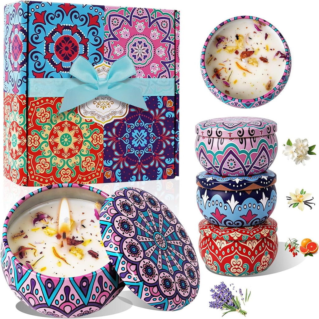 4 Pack Scented Candles Gift Set for Women, Natural Soy Wax for Home Scented