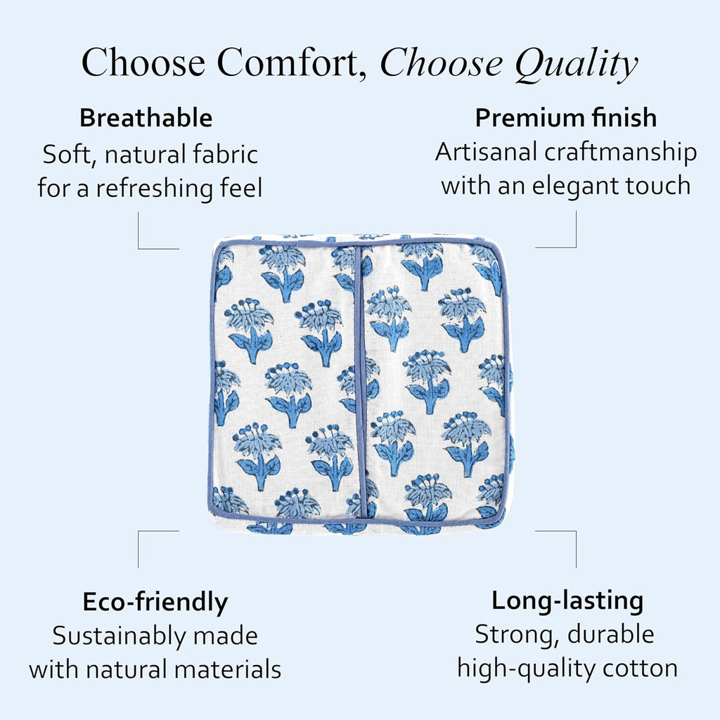 CPC 100% Cotton Ruffle Block Print Tissue Box Cover, Apatite Blue