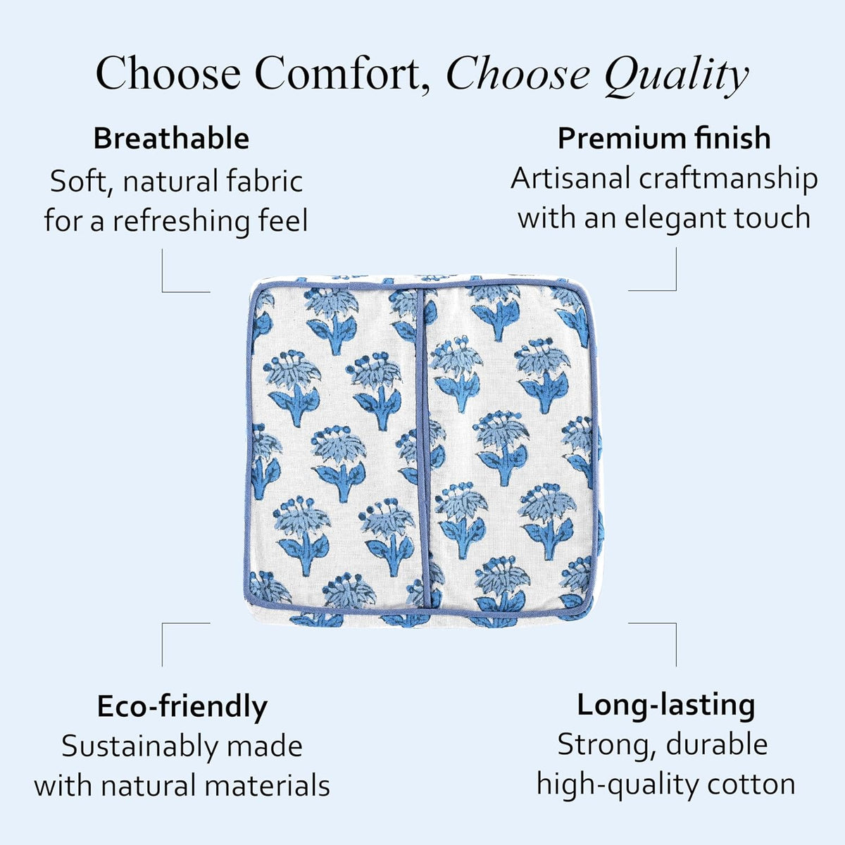 CPC 100% Cotton Ruffle Block Print Tissue Box Cover, Apatite Blue