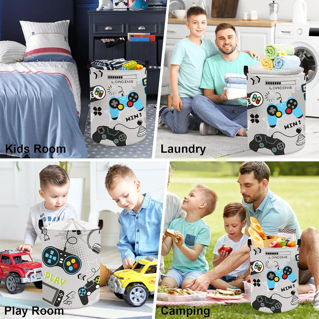 Clastyle Video Game Kid Storage Basket Foldable Boy Laundry Hamper, 45L