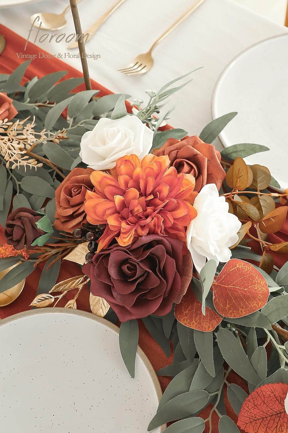 Floroom 6ft Artificial Eucalyptus Garland with Flowers Fake Greenery Burnt Orange Faux Floral Vine Garland for Table Decor Wedding Centerpieces Bridal Shower Party Decorations, Terracotta