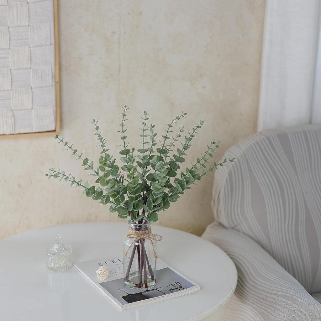 17.5" Artificial Eucalyptus Stems in Glass Vase with Faux Water(Sage Green)