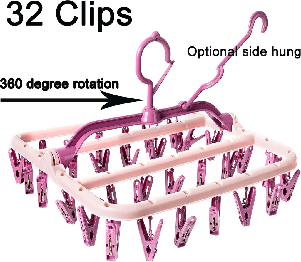 Foshine Clothes Drying Racks Foldable Clip Hangers Plastic with 32 Clips