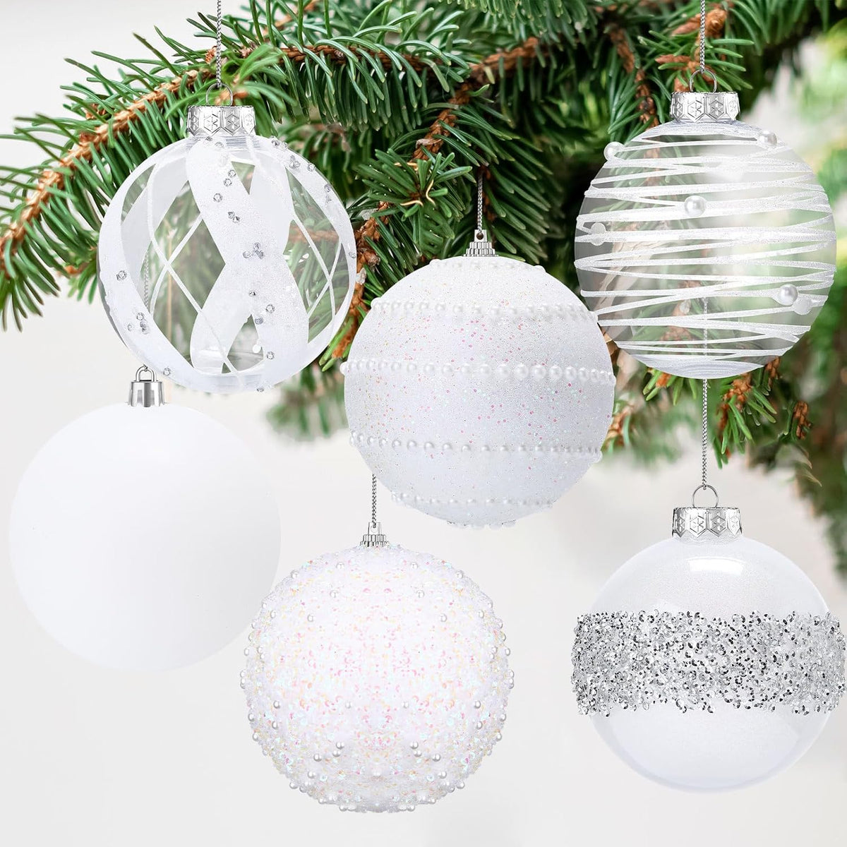 Lyrow 12 Pcs Christmas Balls Ornaments, White, 2.36''