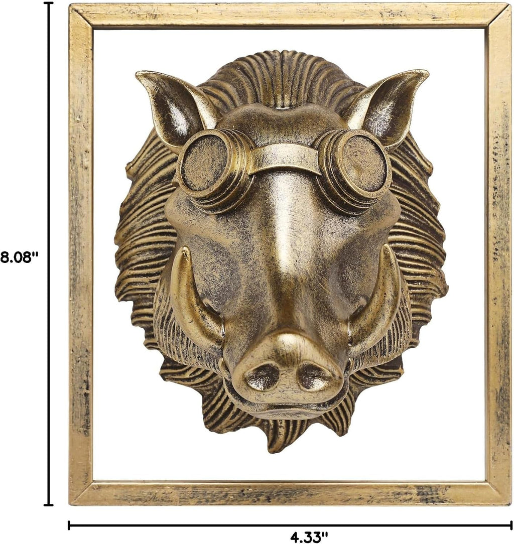 JJALIGHTS Exquisite Resin Animal Head Wall Sculpture (Gift Metal Frame) - Imitation Copper Vintage Decor for Living Room, Bedroom & Office | Decorative Wall Hanging Art (Warthog)