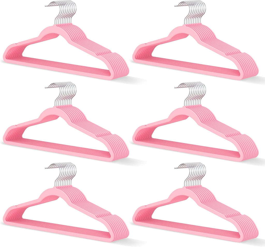 New Premium Velvet Hangers 60 Pack, Non Slip Clothes Hangers, Pink
