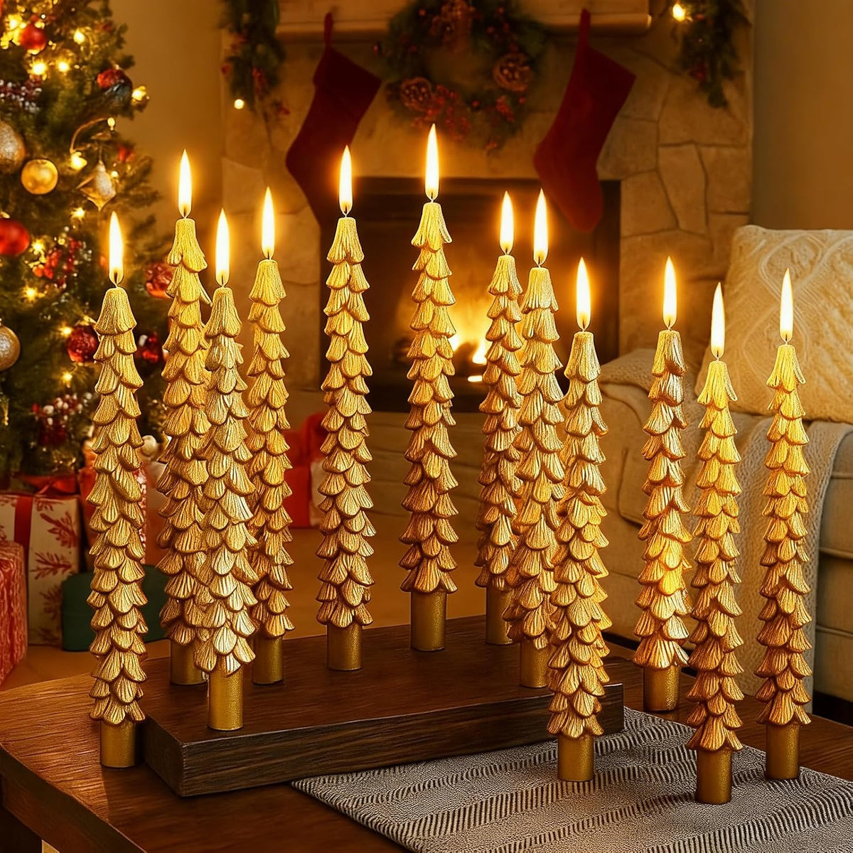 12 PCS Gold Christmas Tree Taper Candles
