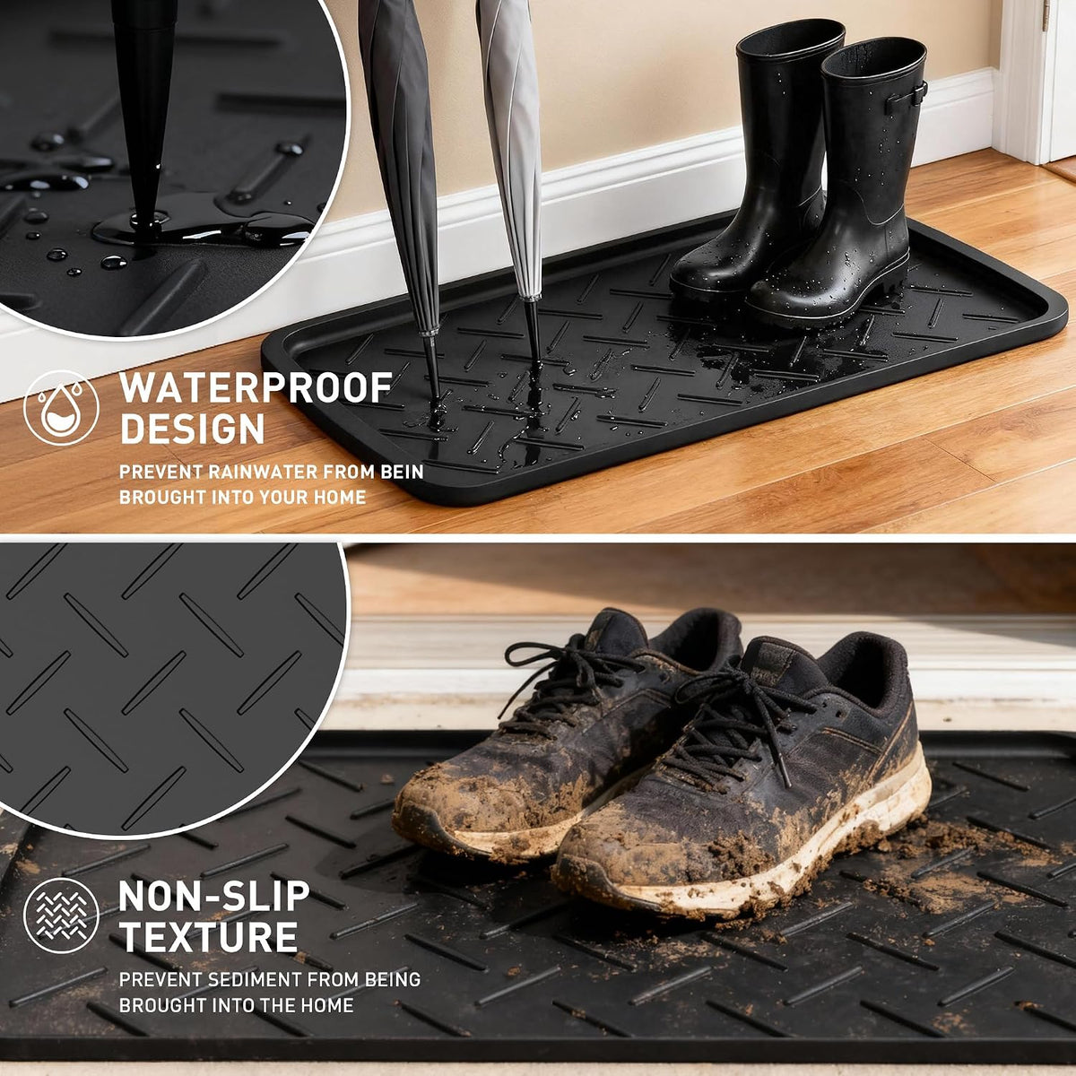 Boot Trays Heavy Duty Rubber Mat with Lip, Waterproof Shoe Mat Tray for Entryway Shoe Tray Multi-Purpose for Indoor or Outdoor 27.56 x 15.75inch