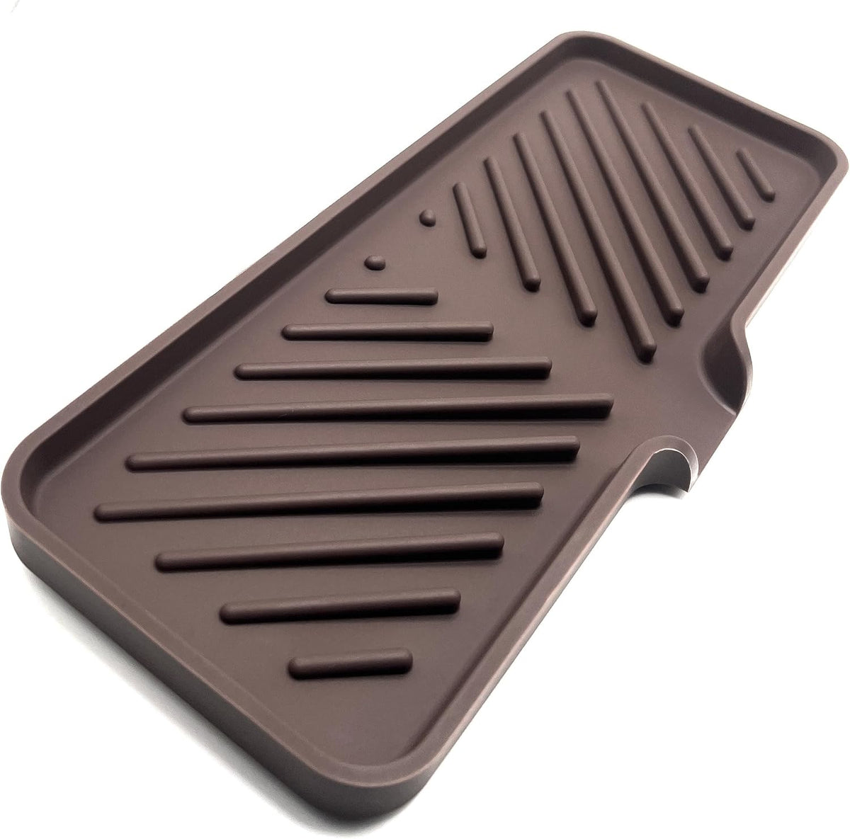 Silicone Soap Dish Tray and Sponge Holder with Drain Chute and Feet | 3-Way Sloped Design | Bathroom and Kitchen Sink Organizer Caddy (Dark Chocolate, 10"x4", 7.8 Ounces)