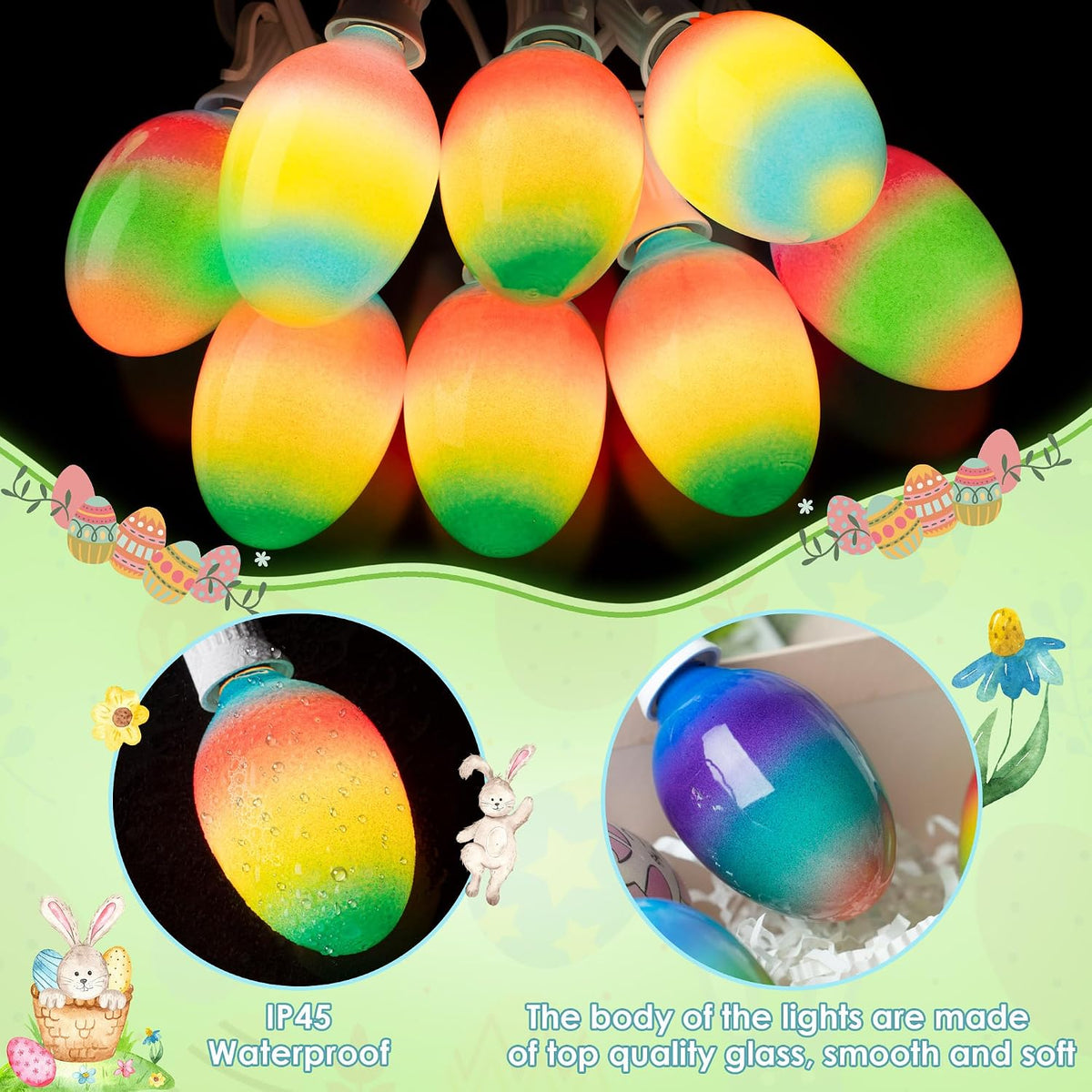 Enhon 1 Pack Easter Egg String Lights, 10.5FT Multi-Color Pastel LED Egg Lights, End-to-End Connectable String Light for Indoor & Outdoor Easter Party, Fireplace, Mantel, Entrance Decor
