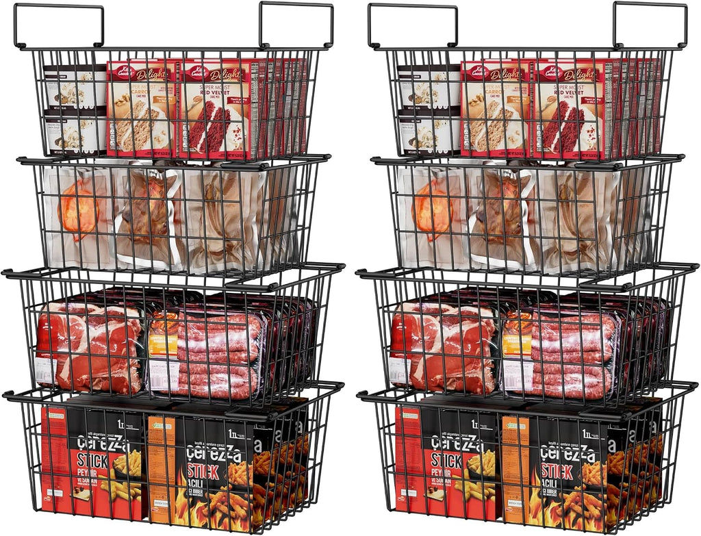 Orgneas Freezer Organizer Bins Baskets for Chest Deep Freezer, Stacking Large Container Organizer and Storage Baskets for Freezer Sort Frozen and Meats (Pack of 2)