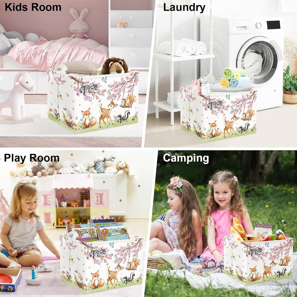 Clasty Animal Flower Kid Storage Basket Foldable Laundry Hamper, 36L Deer