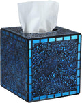 MDLUU Mosaic Glass Tissue Box Holder, Decorative Tissue Box Cover, Square Tissue Dispenser for Bathroom, Bedroom, Living Room (Navy Blue)