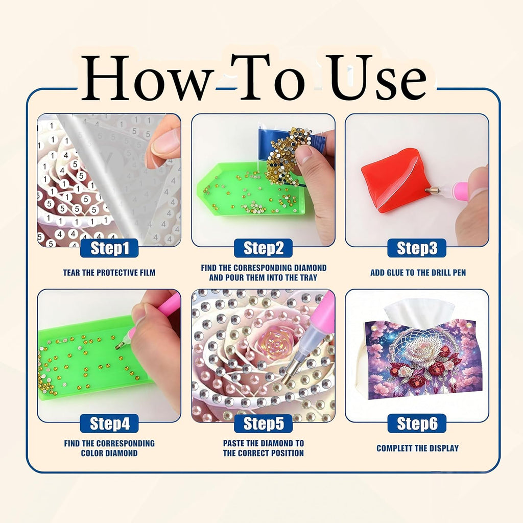 NCMCDZS Diamond Painting Tissue Box Cover,9.44x9.05x6.29in, 1 Pack