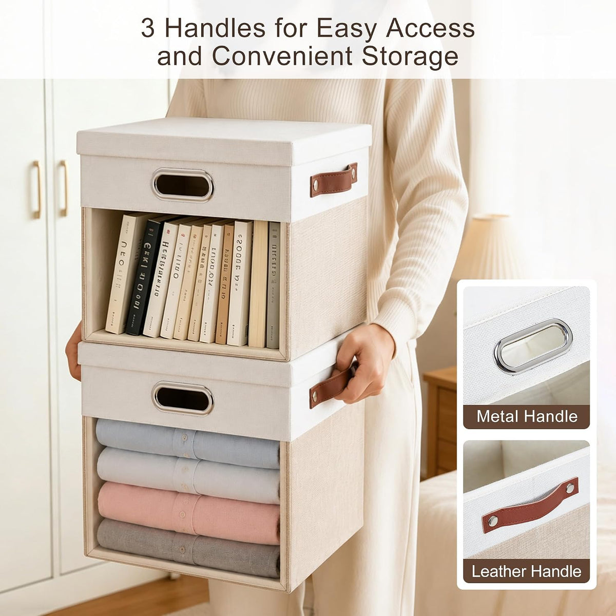 13x13 Inch Ultra Thick Fabric Storage Bins with Lids & Windows, 3P