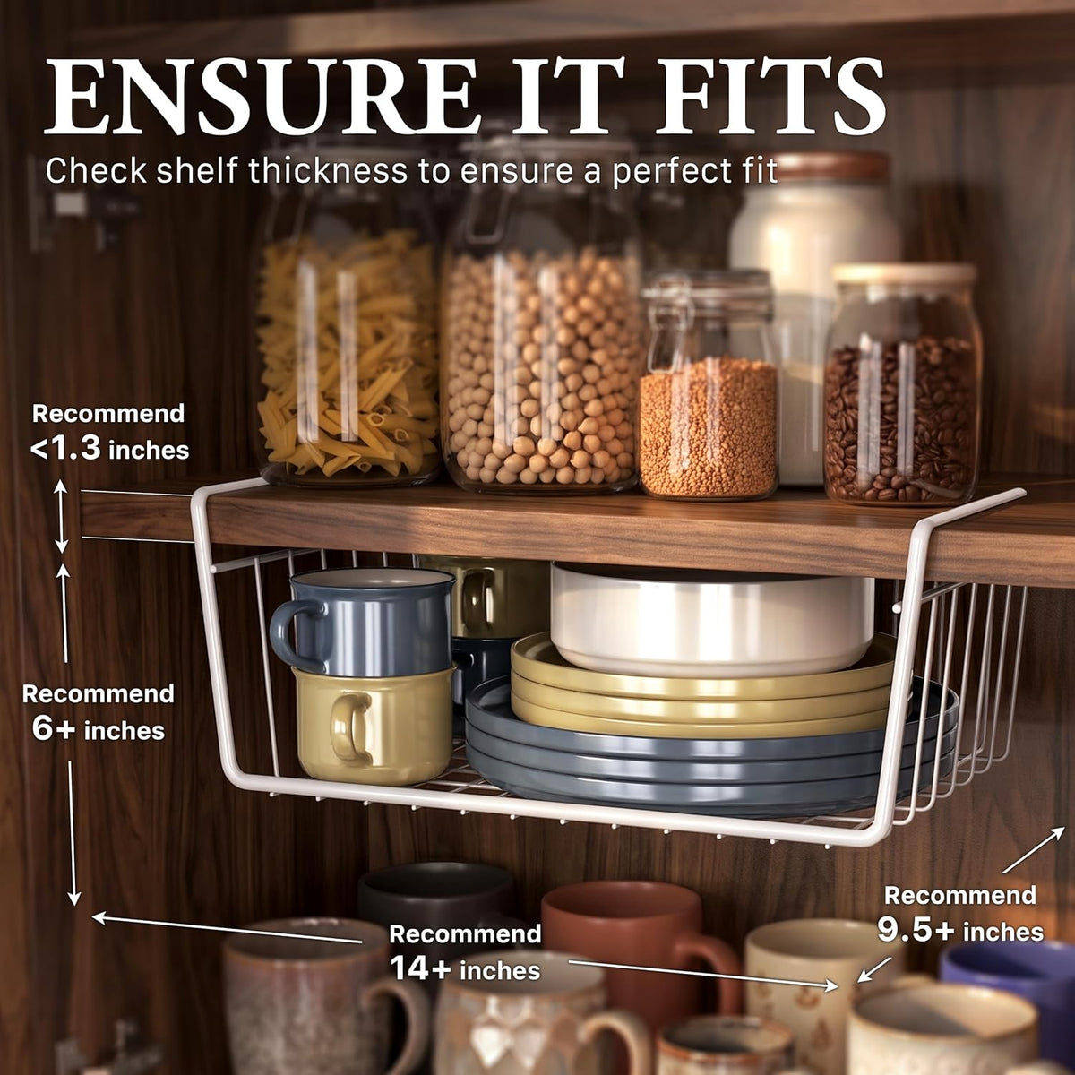 Simple Houseware 2-Pack Under Shelf Wire Metal Basket Shelf, White