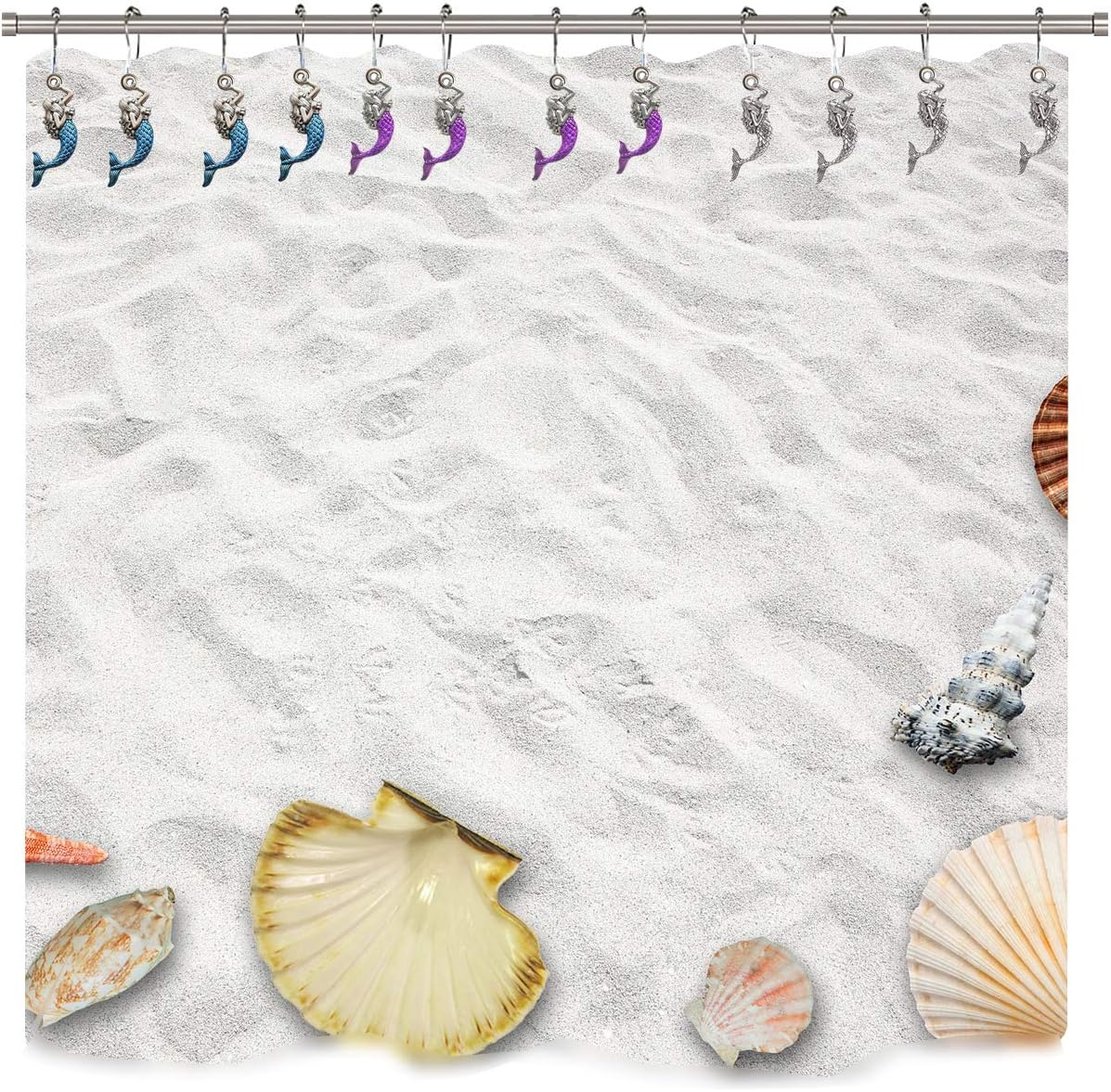 Cute Mermaid Shower Curtain Hooks, Sea Shower Hooks for Shower Curtain