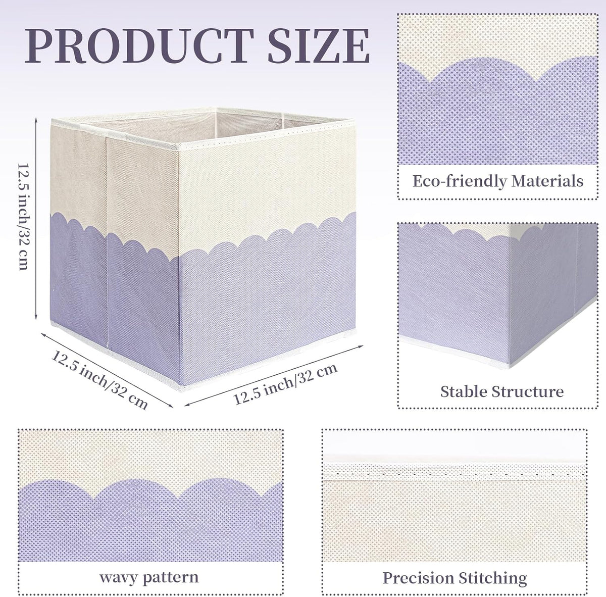 BBSET 6 Pack Fabric Storage Cubes12.5 inch Pastel Scalloped Color
