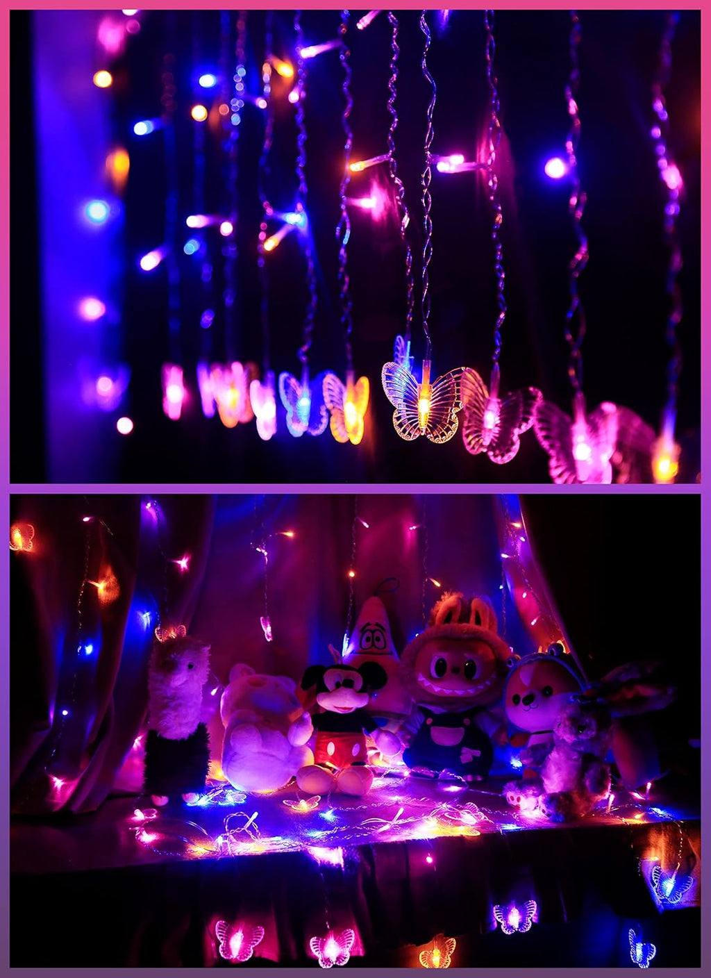Butterfly Fairy Lights for Bedroom Curtain Ceiling Wall Decor USB Plug-in 120 Led 19.7FT Twinkle String Light with Remote, for Toddler Teen Girls and Christmas Decorations