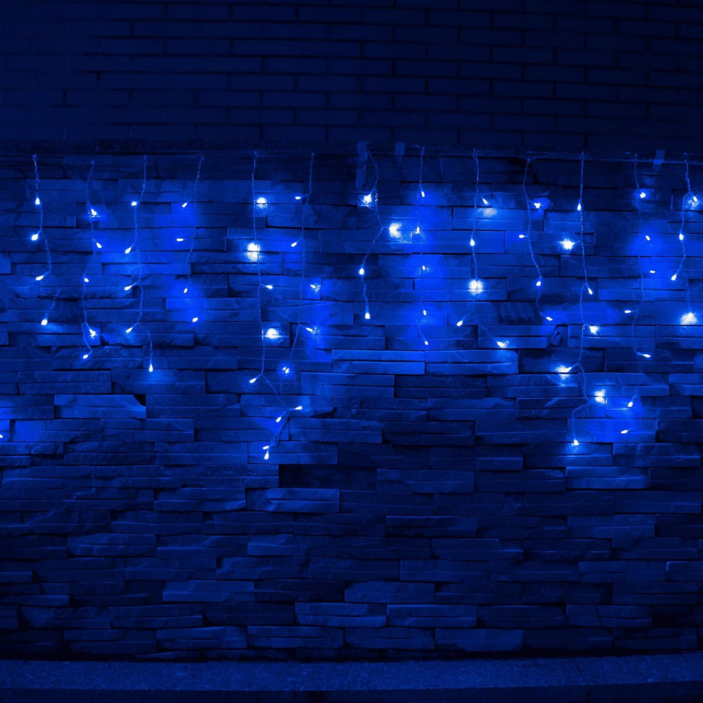 YOLIGHT 13ft 96 LED Icicle String Lights with Memory Function Controller, Indoor Room Curtain Fairy Lights Hanging Decoration for Halloween Patio Garden Bedroom Christmas Wedding (Blue)