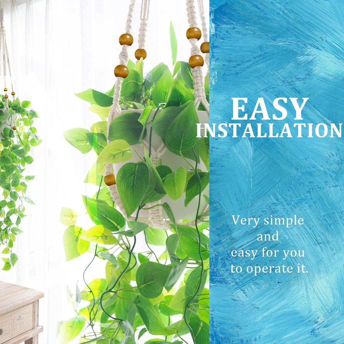 3 Pcs 35 Inch Macrame Plant Hanger Flower Pot Hanging Plant Holder No Tassels Decorative Hanging Planter Basket with Wood Beads for Indoor Outdoor Home Decor (Blue)