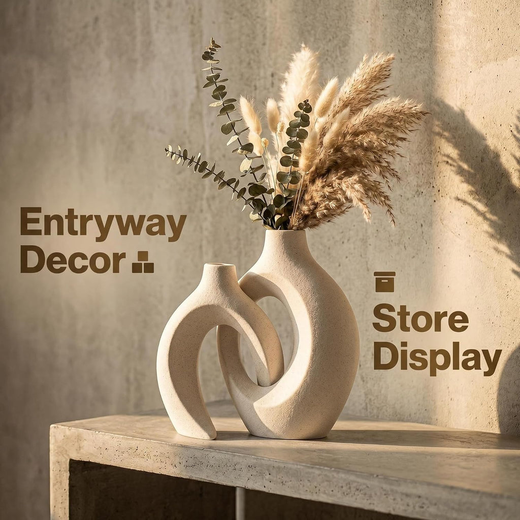 Liotww Snuggle Hollow Ceramic Vase 8.4" Hug Donut Decorative Vase Set of 2